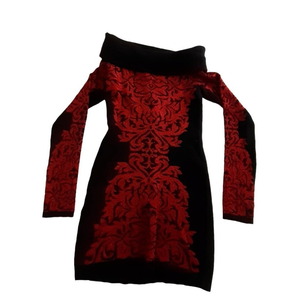 INC Bodycon Dress Sweater Knit Cowl Neck Figure Hugging XS Holiday Sparkle Bling